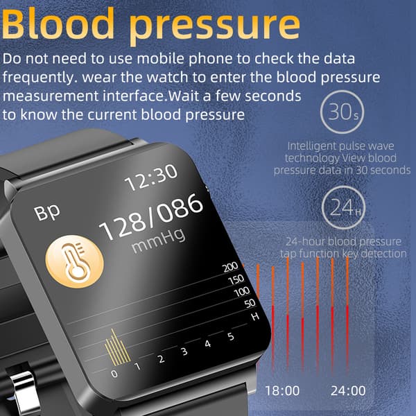 Smartklokke med EKG, puls, søvnmonitor Black