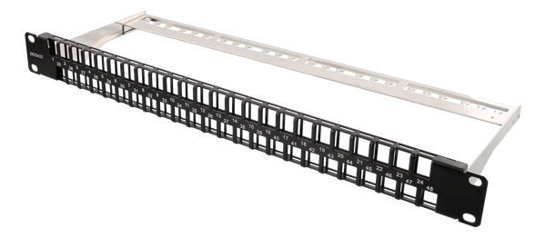 19" Keystone patch panel, 48 ports, 1U, metal, black