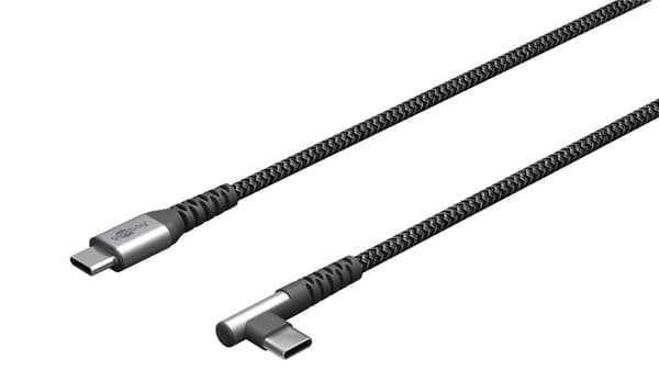 USB-C™ til USB-C™ tekstilkabel med metalstik (space grå/sølv), 90°, m
