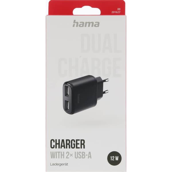 Laddare 2xUSB-A 12W Svart