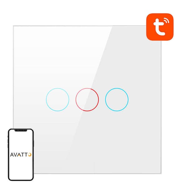 Smart Light Switch WiFi Avatto TS02-EU-W3 3-vägs TUYA (vit)