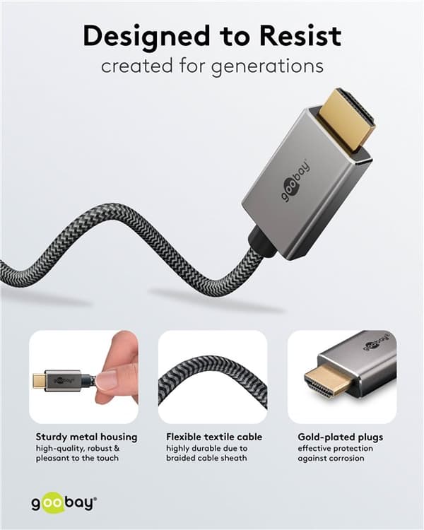 USB-C™ til HDMI™ tekstilkabel 4K @ 60 Hz, 2 m, svart; sølv