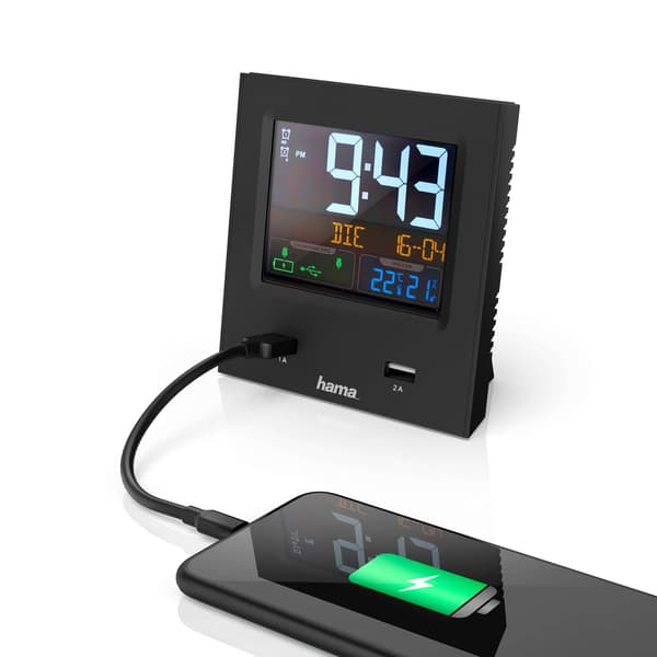 Vækkeur Dual-USB USB-ladning Sort