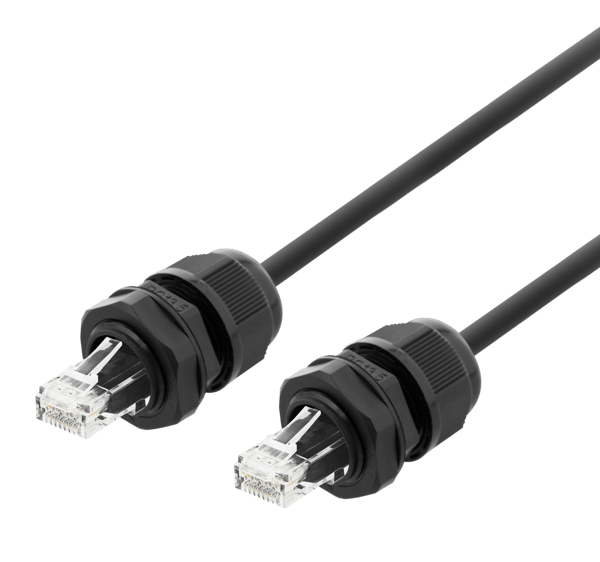 S/FTP Cat6a patch cable, 5m, IP68, PG13.5, black