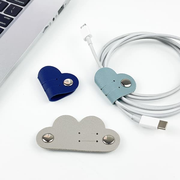 4-Pack Cord Organizer, Lær Cable Organizer med trykklås Black