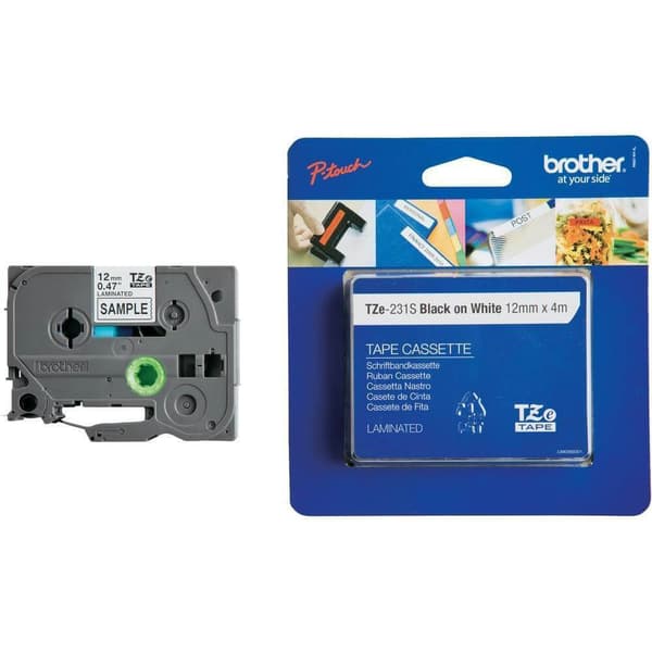 Tape TZE-231S 12mm Sort på Hvid
