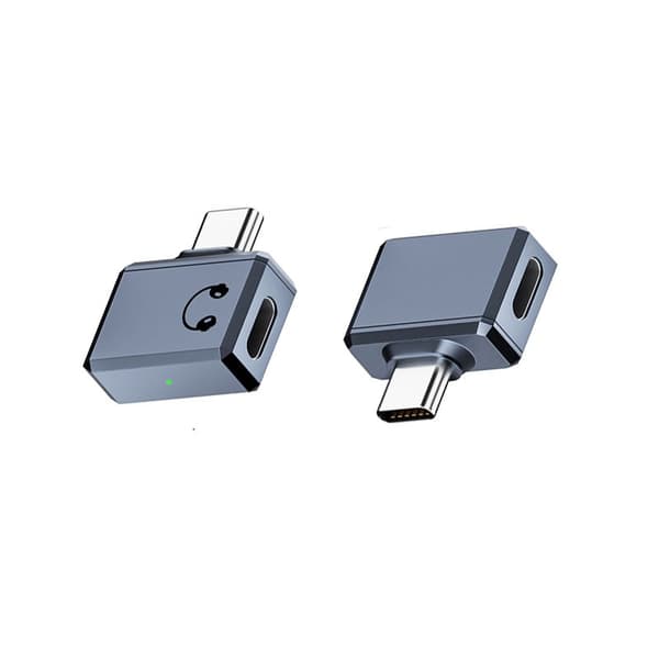 Lightning (naaras) - Type-C (uros) -sovitin, jossa sivuttaistaivutus - Ääni ja lataus Grey