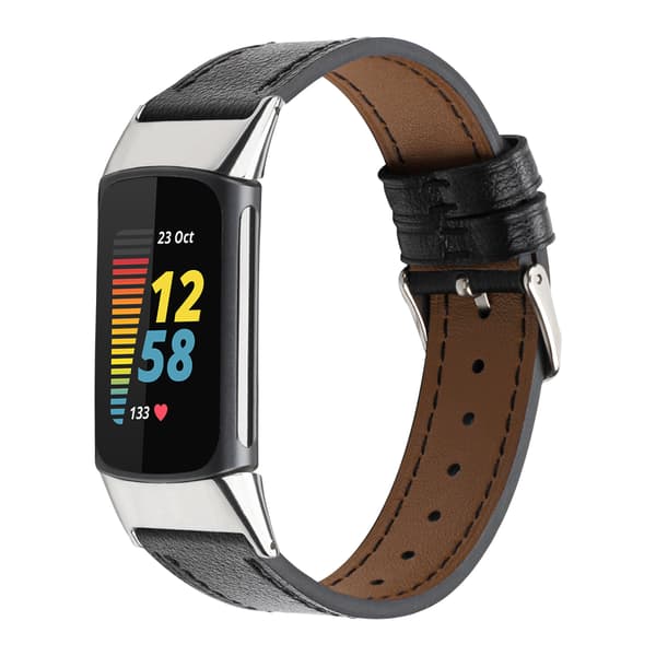 Læderarmbånd Fitbit Charge 5 armbånd læder Sort
