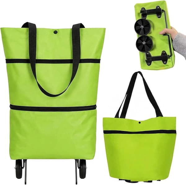 Sammenleggbar handlepose med hjul - Green