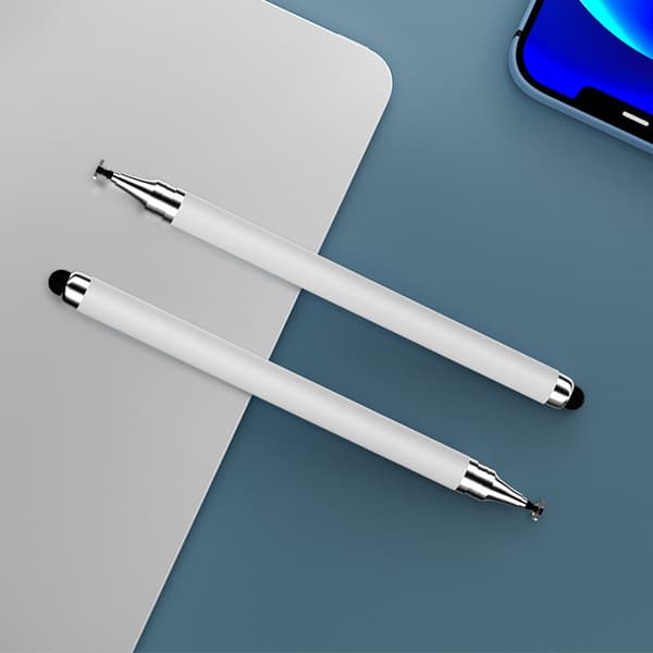 2-i-1 Stylus Penna för Pekskärmar (Dubbel Gummispets) White