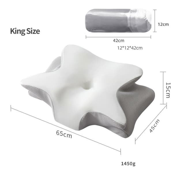 Stor Dobbel Vinge Sommerfuglpute 65x45x15cm - Memory Foam Cervical Støtte for Dyp Søvn White