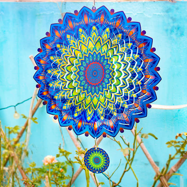 3D-roterande Mandala vindspel - Gul & Blå