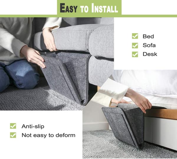 Hængende sengeopbevaringstaske i polyesterfilt, 32 x 21 x 10 cm, til seng og sofa Black