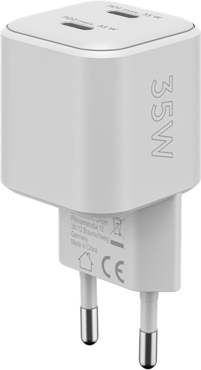 USB-C™ PD GaN dobbel hurtiglader Nano (35 W) hvit