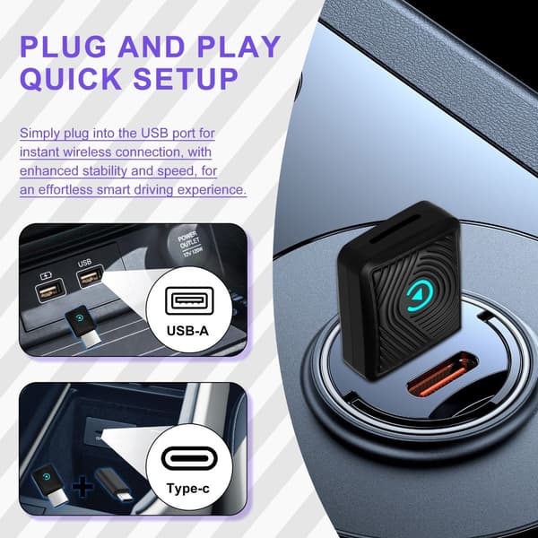 Trådløs CarPlay Adapter - Sort: Kablet til Trådløs CarPlay Konverter til Smart Bilforbindelse