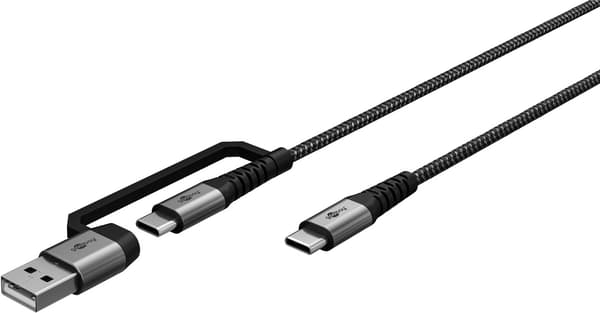 2in1 USB-textilkabel, rymdgrå/silver, m