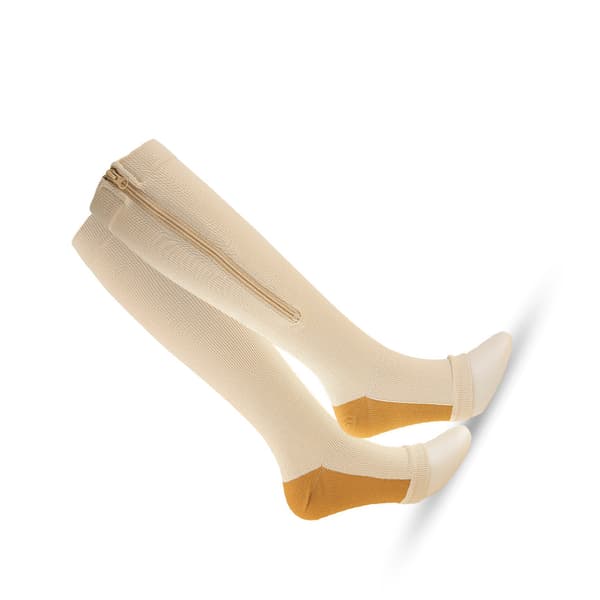 Lynlås kompressionsstrømper til kvinder og mænd Beige XXL