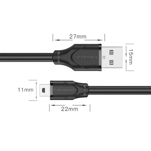 USB 2.0 til Mini 5-Pin T-Port Data- og Opladerkabel til MP3 og Android - Sort 3 m