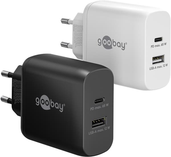 USB-C™ PD GaN dobbel hurtiglader (65 W) hvit