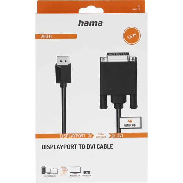 DisplayPort til DVI-kabel Ultra-HD 4K Sort 1,5m