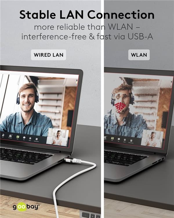 Ethernet-kabel USB-A 3.0 til RJ45, slank, 10 m