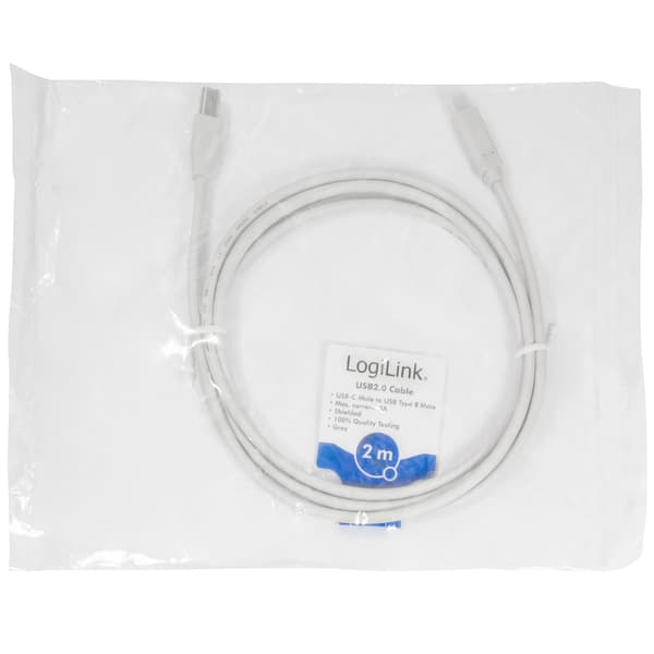 USB-C - USB-B 2.0 -kaapeli 2m valkoinen