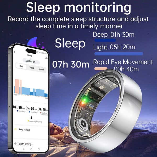 Smart Ring R1000 – Sömnmonitor, Bluetooth 5.0, Blodsyremätare Silver 13