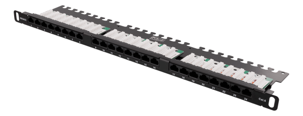 UTP patch panel 24xRJ45 Cat6 0.5U 19" cable support black