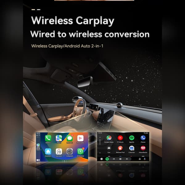 Trådløs CarPlay Android Auto 2-i-1 Smart Bilforbindelsesboks, der er kompatibel med Apple og Android Silver