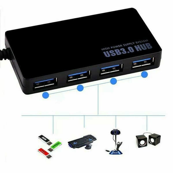 USB 3.0 hub med 4 porte Sort