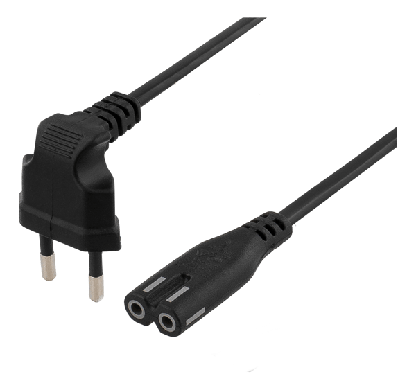 Power cable angled CEE 7/16 straight IEC 60320 C7 3m black