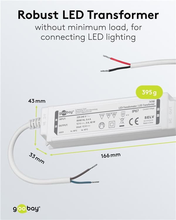 LED-transformer 12 V (DC) (DC), 60 W, IP67