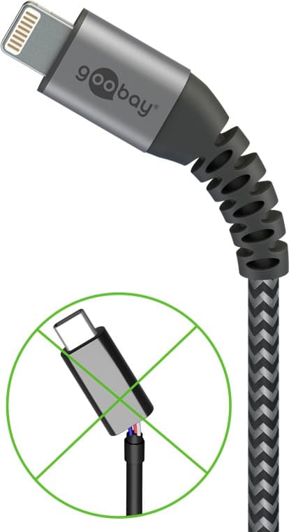 Lightning-USB-A textilkabel med metallkontakter, 2 m