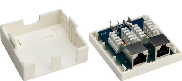 2-port RJ45-kopplingsdosa, CAT 6, STP, vit