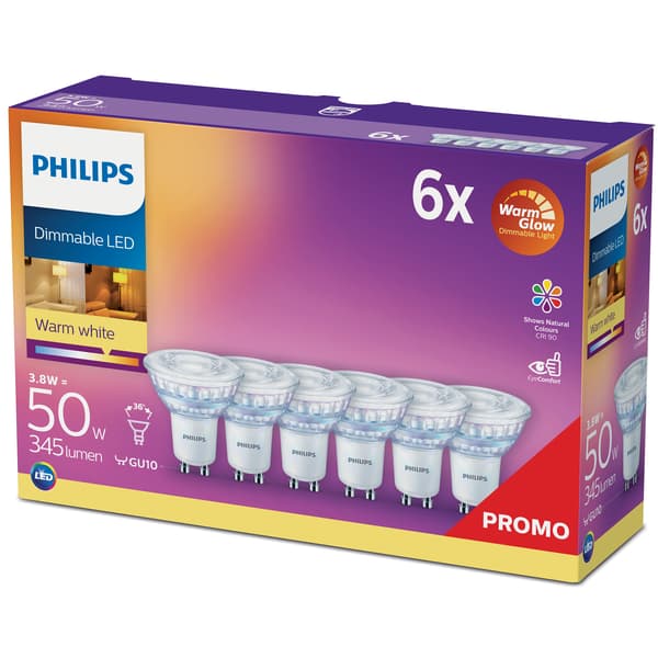 6-pakning LED GU10 50W dimbar WarmGlow