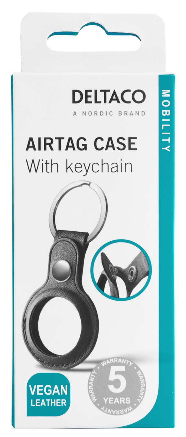 Apple AirTag case, keychain, vegan leather, black