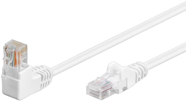 CAT 5e patchkabel 1x 90°vinklet, U/UTP, hvit