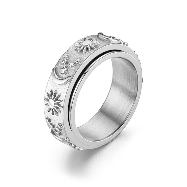 Moon and Star anti-stress ring i rustfrit stål Silver 24 mm