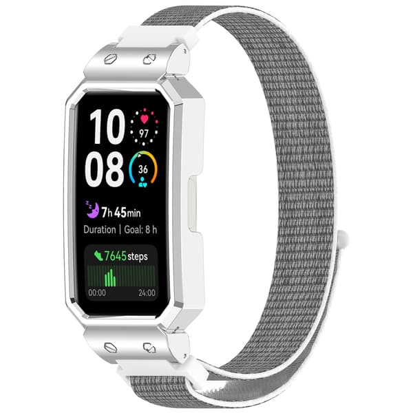 Stilfuld vævet nylonrem med sølvramme til Huawei Band Grey