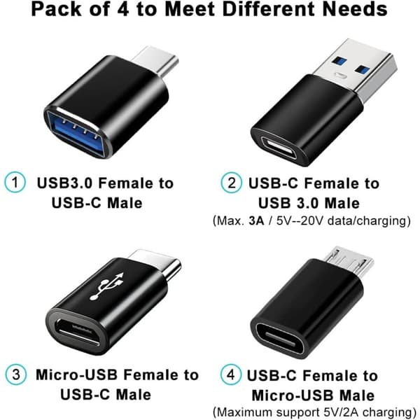 4-pak USB-C adapter sæt: USB 3.0 & Micro USB adaptere for forbedret kompatibilitet