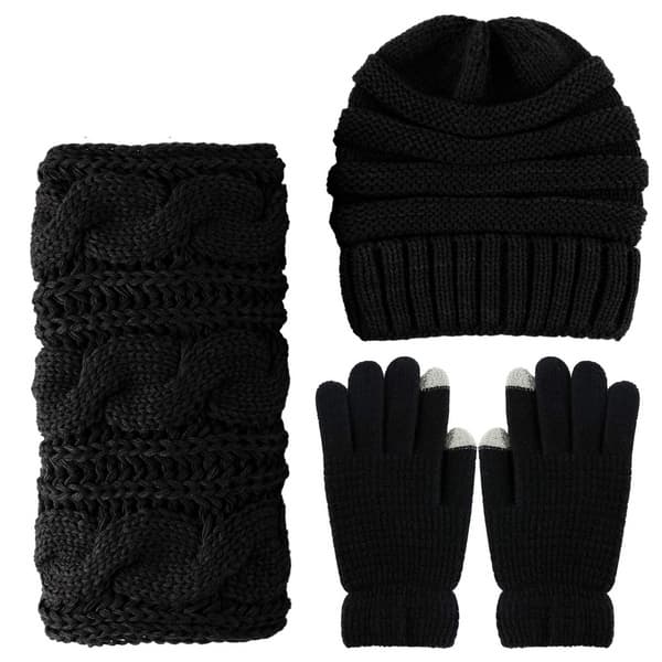 Set med mössa, vantar och halsvärmare Black
