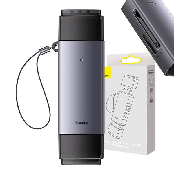 Baseus Lite Series SD/TF minnekortleser, USB + USB-C (grå)