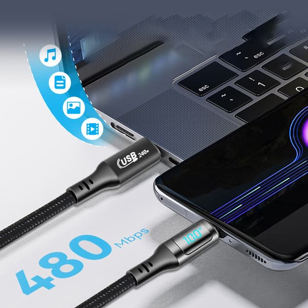USB-C til USB-C-kabel: 240W, 480 Mbps dataoverføring 2 m