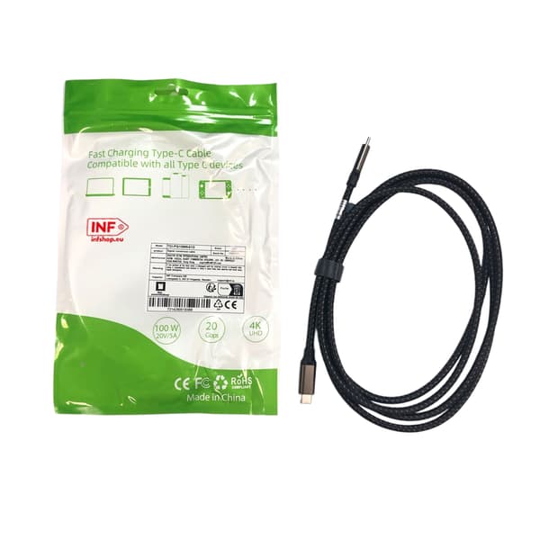 2M USB-C till USB-C snabbladdningskabel - Svart Titanium 2 m