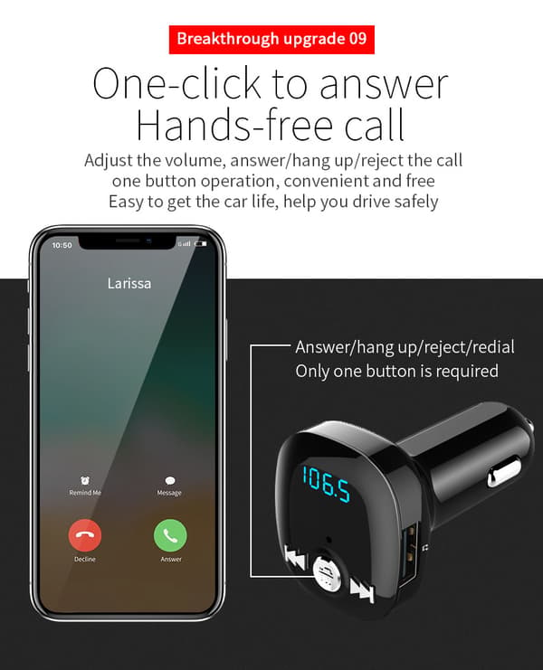 FM-sender til bilen - Bluetooth-adapter med QC3.0 biloplader