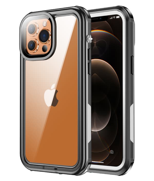 iPhone 13/13 Pro vedenpitävä kotelo musta/harmaa/läpinäkyvä