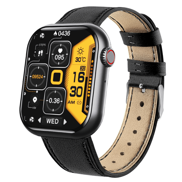 Smartklokke med blodtrykk, søvnmonitor, puls Black/PUleatherwatchband