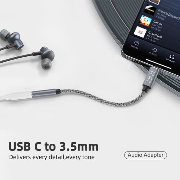 32 bit / 384 kHz USB-C - 3,5 mm äänisovitinkaapeli DAC-sovitin Grey