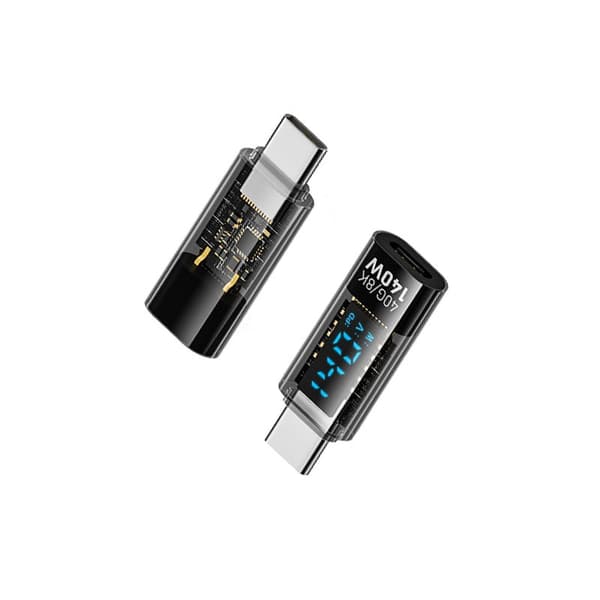 140W USB-C Hun til USB-C Han Adapter med Digital Display - Transparent Sort, 2-pak