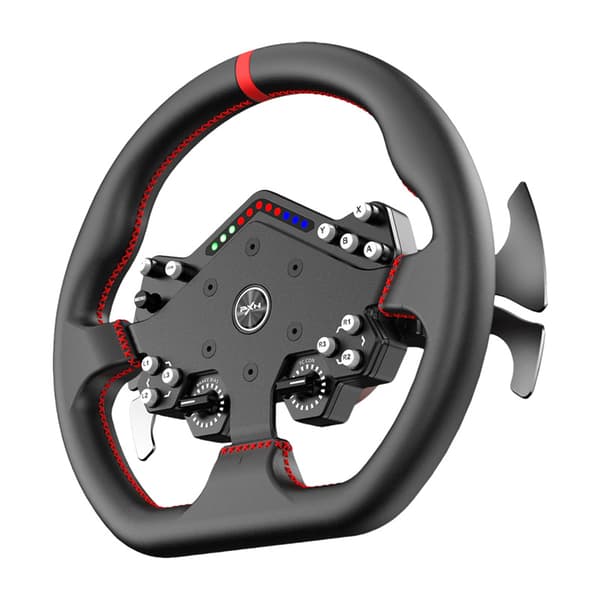 PXN WDS R2 gamingratt for simracing – modulært PC-ratt med 300 mm eik, mikrofiber, Quick Release, 13 programmerbare knapper, 20-trinns encoder og RGB-belysning